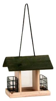 Preview: Vogelfutterhaus zum Aufhängen aus Holz 24x18x21cm